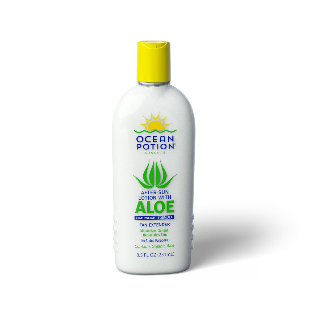 Ocean Potion after sun lotion bottle shown for skin hydration after sun exposure