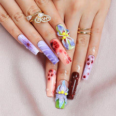 OCOUYVD 3D waterdrop floral nails with layered gel for durable, glossy polish