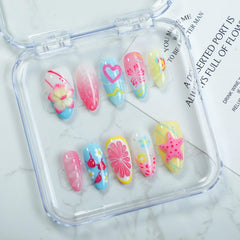 OCOUYVD Beach nails with 3D flowers and starfish accents for chic summer looks