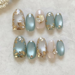 OCOUYVD cats eyes press on nails with leaf design for chic, time-saving manicure