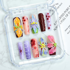 OCOUYVD flower press on nails in long coffin shape for elegant everyday wear