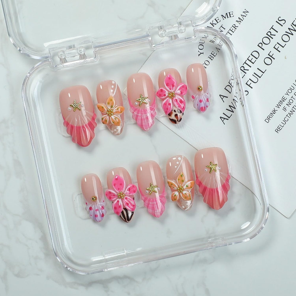 OCOUYVD flower-starfish-3D nails design for chic evenings.