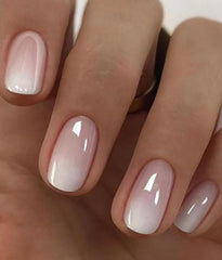 OCOUYVD gradient short press-on nails with chrome shine for versatile daily wear
