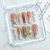 OCOUYVD handmade nails with long coffin shape and pearl heart for elegant styling.