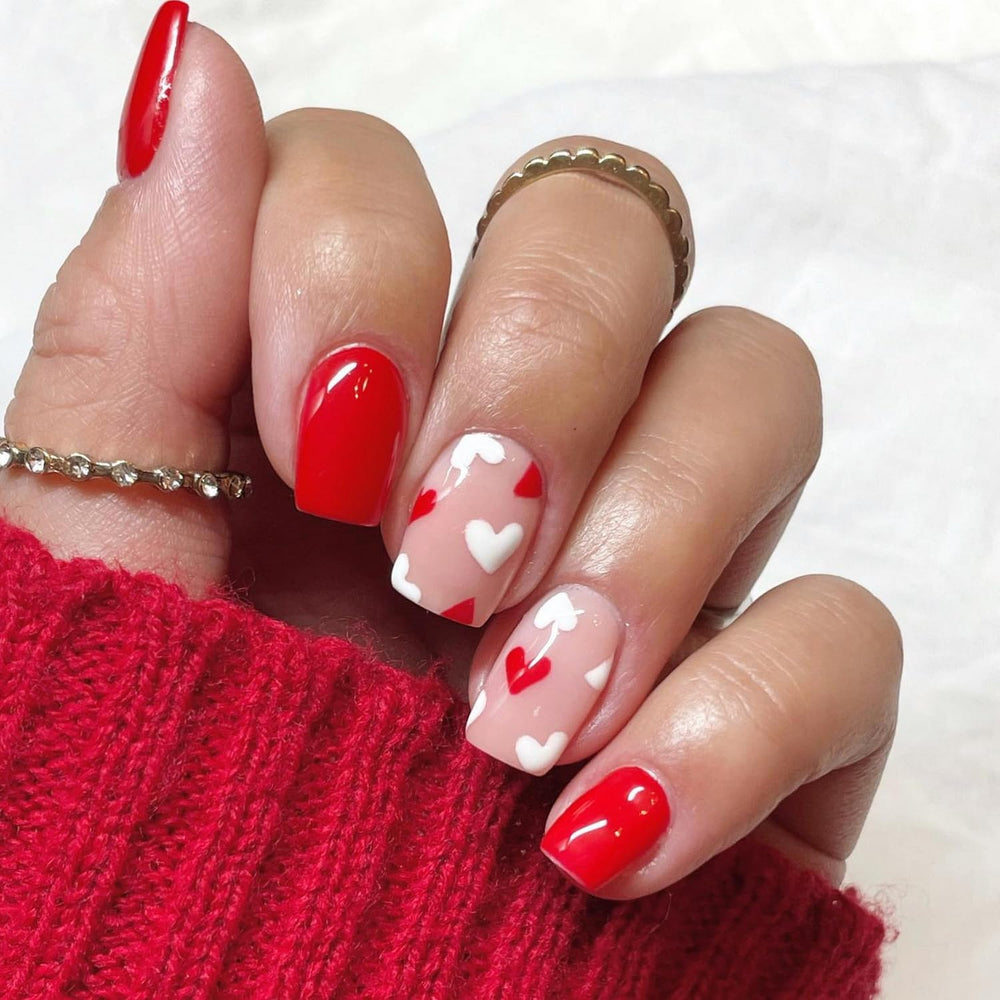 OCOUYVD heart press-on nails with red heart design for a romantic look