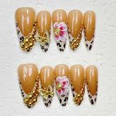 OCOUYVD Leopard French Tip press-on nails, leopard pattern and rhinestones for stylish nights