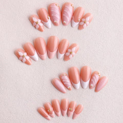 OCOUYVD medium almond nails with white French tip for versatile daily wear.