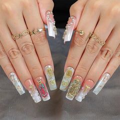 OCOUYVD nails feature multi layer gel build for durable wear.