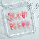 OCOUYVD pink medium almond nails with 3D butterfly bow for elegant occasions
