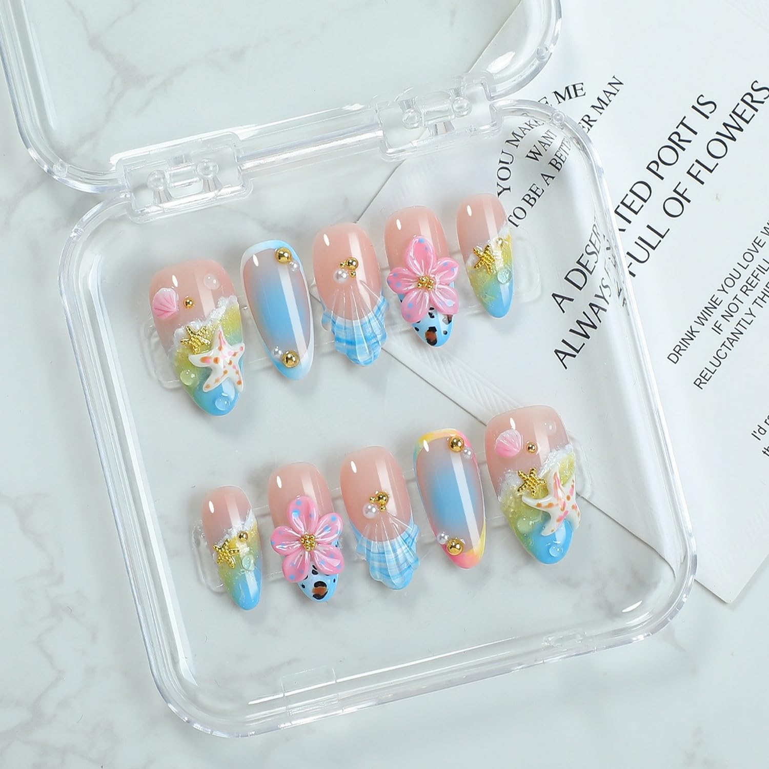 OCOUYVD summer beach 3D seashell nails for quick beach-ready elegance
