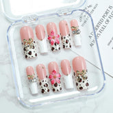 OCOUYVD white French tip nails with 3D flowers for at-home manicure