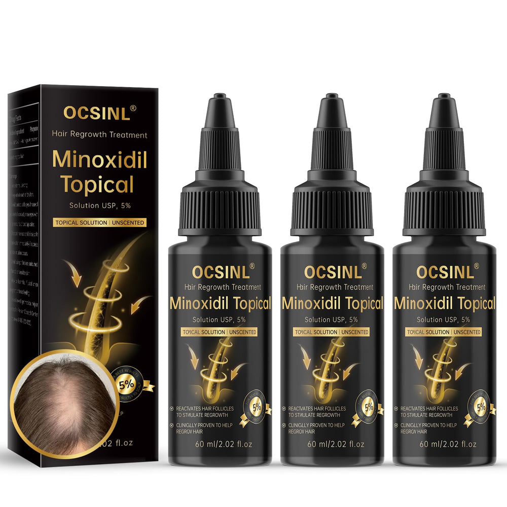 OCSINL minoxidil bottle with precision dropper for targeted scalp application.