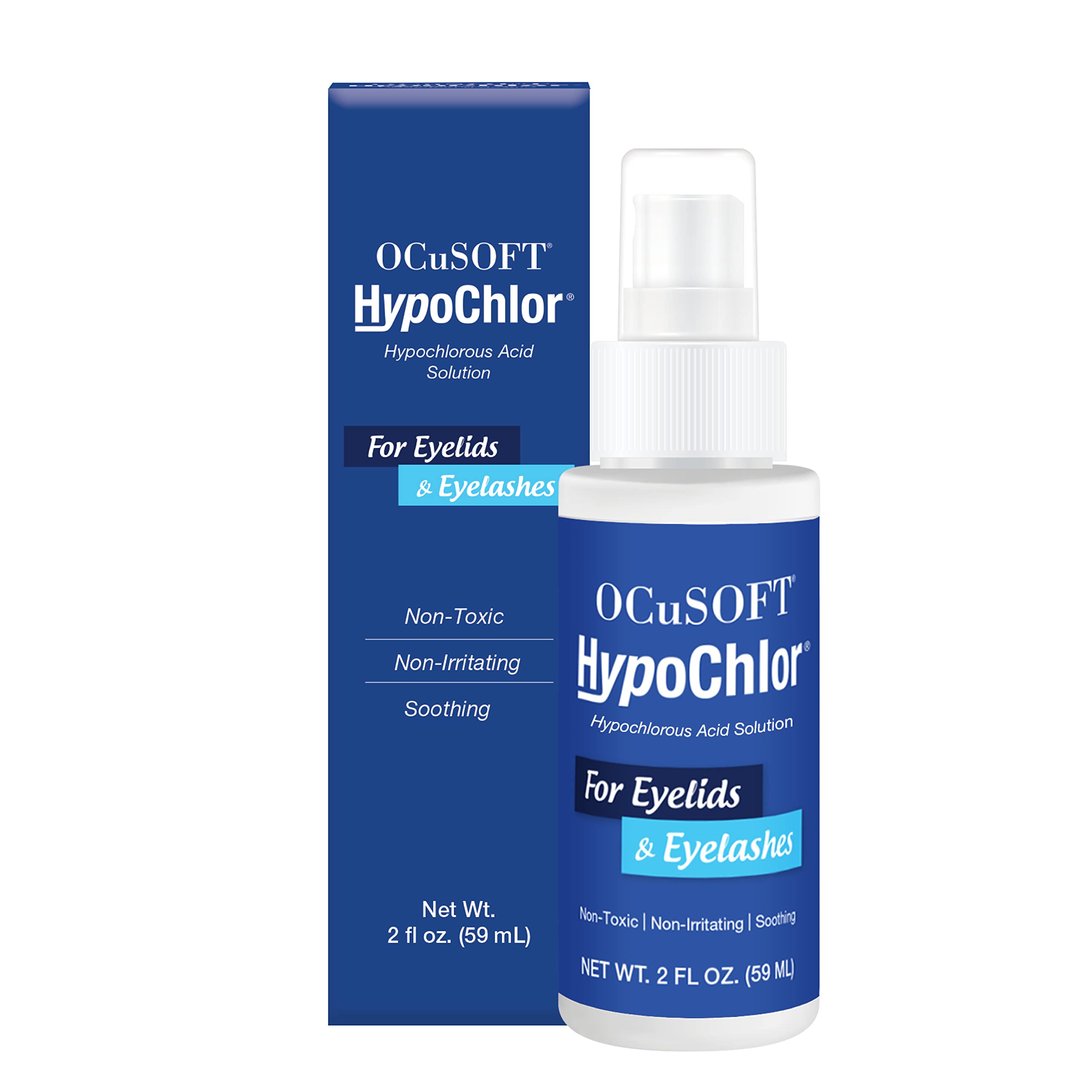OCuSOFT HypoChlor spray bottle front for gentle eyelid cleansing.