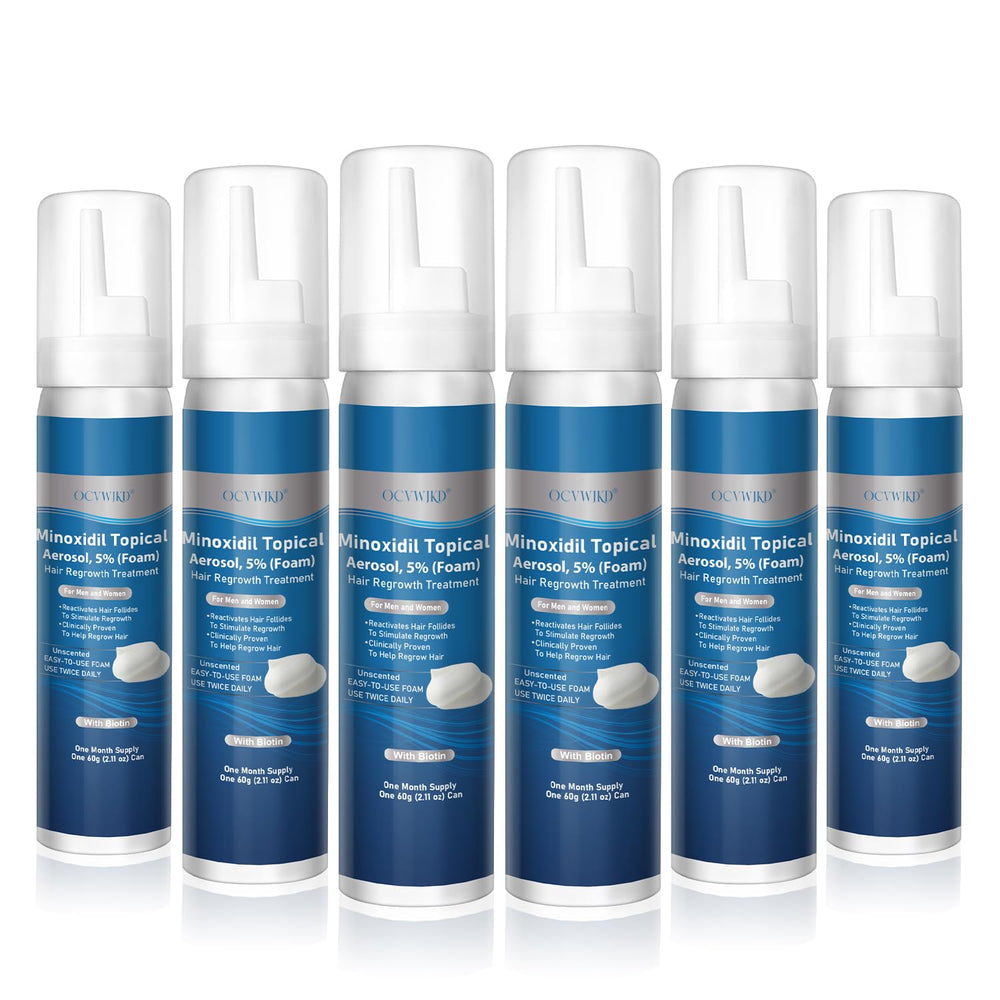 OCVWJKD 5% Minoxidil Foam bottle for easy scalp application and potential fullness.