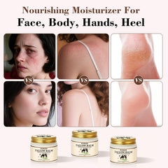 OCVWJKD Beef Tallow & Honey Balm on skin demonstrates immediate surface hydration.