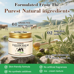 OCVWJKD Beef Tallow & Honey Balm texture closeup reveals creamy, nourishing consistency.