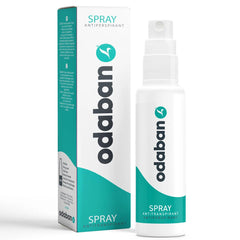 ODABAN Antiperspirant bottle close-up with fragrance-free clinical-strength formula.