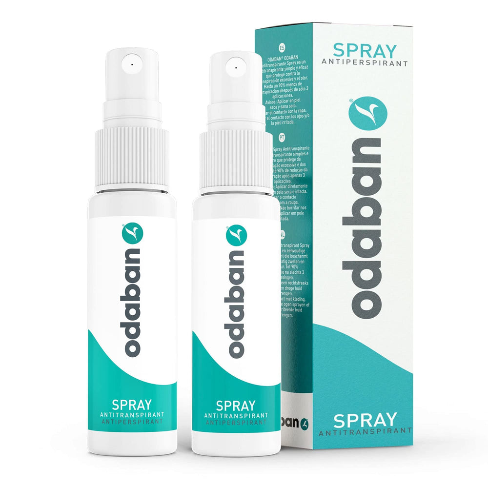 ODABAN ANTIPERPSPIRANT spray front view showing unisex design and compact form