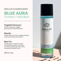 Odacité Blue Aura cotton pad application removes makeup and impurities