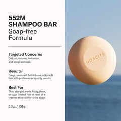 Odacité shampoo bar shown lathering on wet hair for easy cleansing