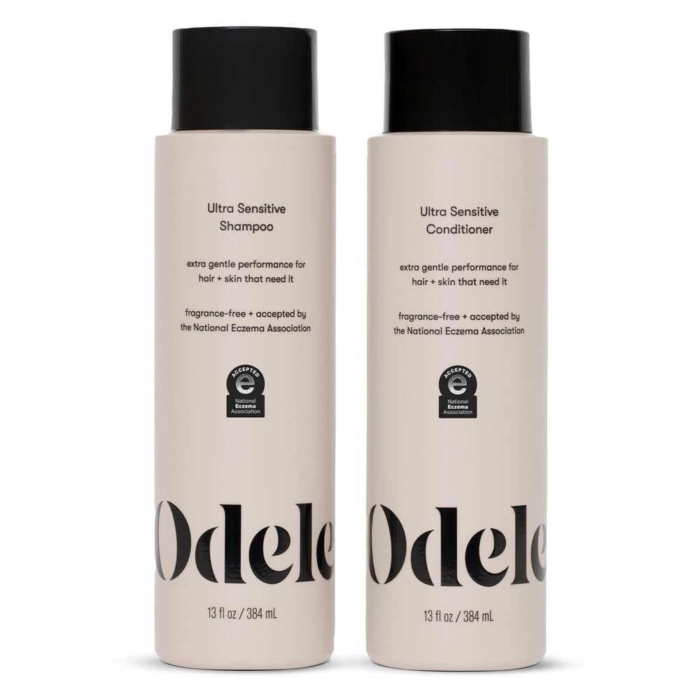 ODELE Ultra-Sensitive Shampoo bottle showing fragrance-free formula for sensitive skin