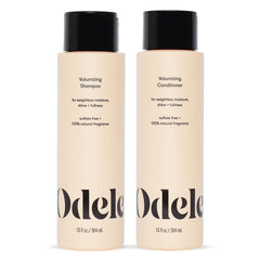 Odele volumizing shampoo bottle on display emphasizes lightweight moisture and fullness