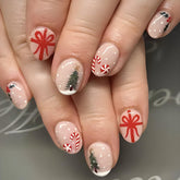 OFDNE Christmas press-on nails with bow design for instant festive glam