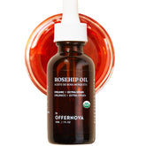 Offernova Rosehip Oil bottle with pure, nutrient rich formula for brighter skin
