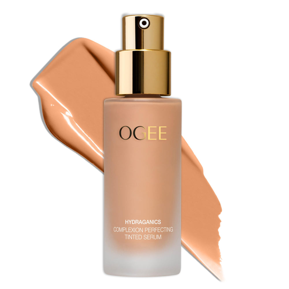 Ogee Complexion Perfecting Foundation bottle shows lightweight tint for natural coverage.