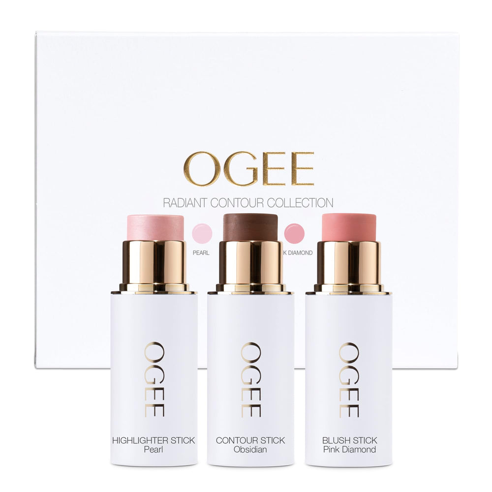 Ogee Face Stick Radiant Collection Trio packaging view highlights portable contour ease
