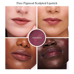 Ogee Full Bloom Lipstick Amnesia swatches reveal rich mauve-pink color.