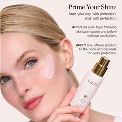 Ogee PROTECT Primer SPF 40 swatch close-up reveals creamy texture for smooth makeup