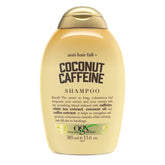 OGX Anti-Hair Fall Coconut Caffeine Shampoo bottle promotes stronger strands.