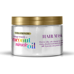 OGX Coconut Miracle Oil Mask ingredients close-up showing nourishing coconut oil for dry hair.