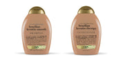 OGX Ever-straightening shampoo bottle promotes smooth, detangled hair.
