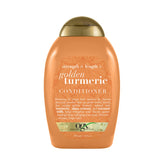 OGX Strength Length Golden Turmeric Conditioner bottle shows creamy formula for nourished hair