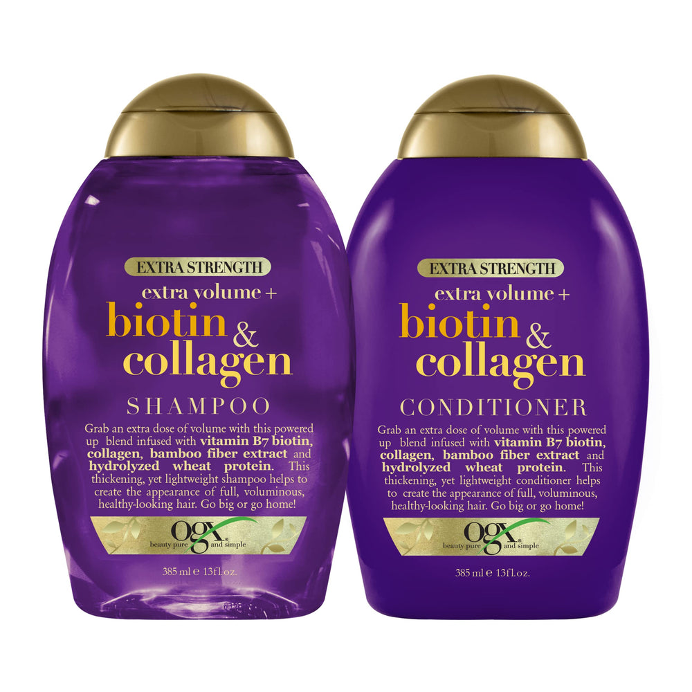 OGX Thick & Full shampoo bottle showing volume-boosting formula for fine hair