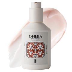 OHMIA Korean Red Bean Body Lotion bottle showcasing premium packaging and hydration focus.