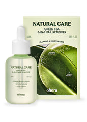 ohora green tea 3-in-1 nail remover bottle highlights gentle, non-acetone formula for sensitive nails.