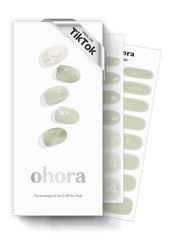 Ohora Green Tea gel nail strips swatch showing salon-quality color and shine.