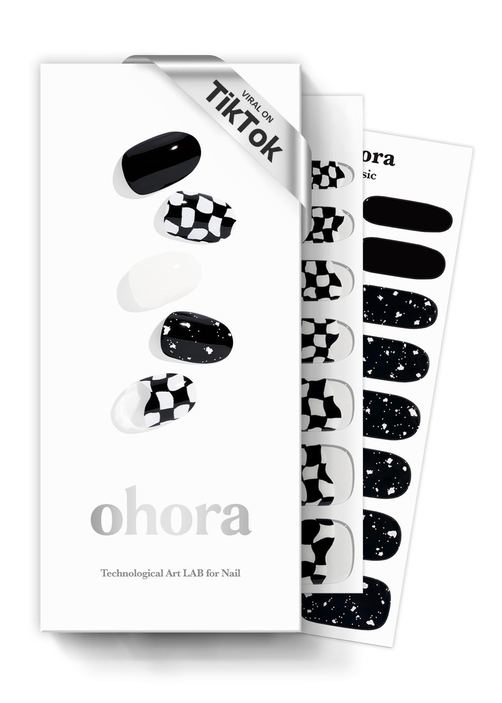 ohora N Checkers dark pattern nail wrap close-up for quick at-home manicure