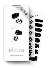 ohora N Checkers dark pattern nail wrap close-up for quick at-home manicure