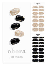 ohora semi cured gel nail strips N Dazzling Night pack for bold black glitter finish
