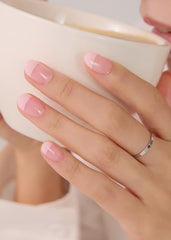 Ohora semi cured gel nail strips Romantic French nails close-up for salon-like shine.