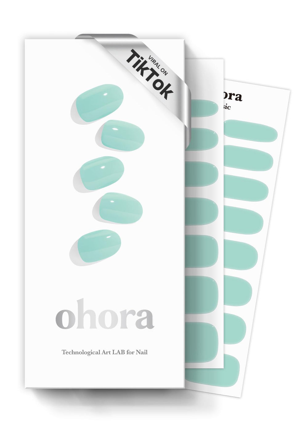 Ohora semi cured gel nail strips in green N Cream Window packaging for at-home glam.
