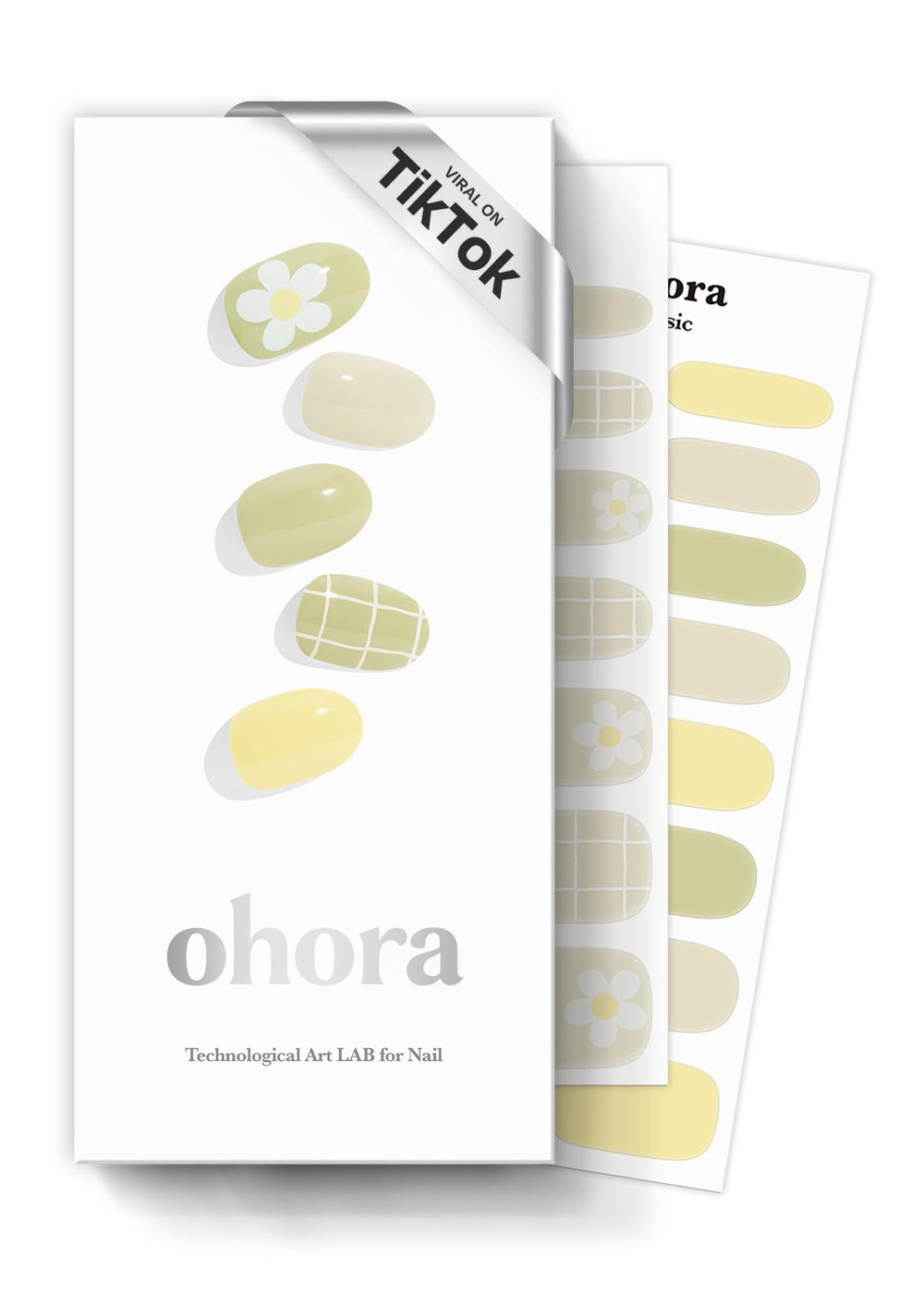 ohora N Olivia green pattern nail strips for salon-style nails at home.
