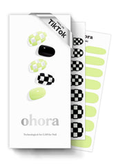 Ohora semi-cured nail strips N Racer in green pattern with a glossy finish.