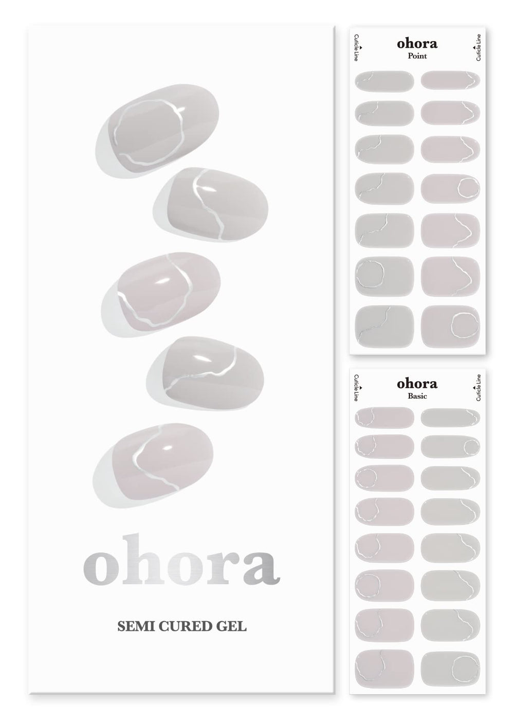 ohora semi cured gel nail strips N Silky Way nude and metallic swatch for at-home salon results