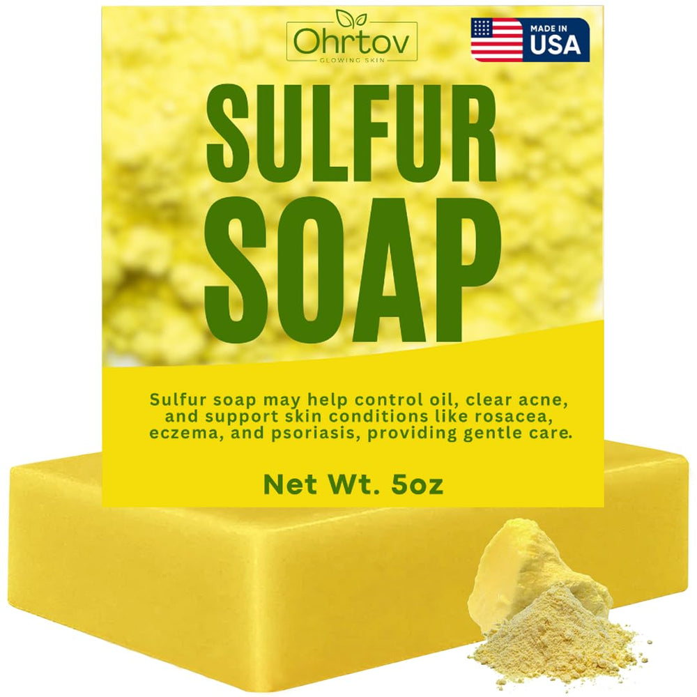 Ohrtov sulfur soap bar close-up with creamy lather for oil control