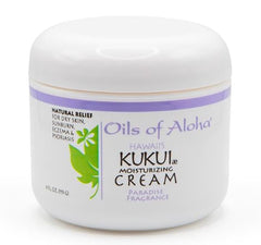 Oils of Aloha Kukui cream close-up showing daily hydration and soft skin with Paradise Fragrance.